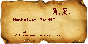 Manheimer Radó névjegykártya